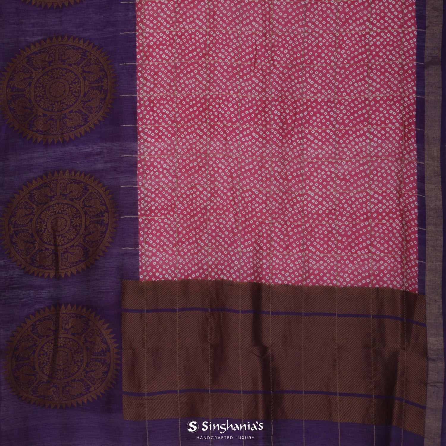 Dark Pink Matka Saree With Bandhini Pattern