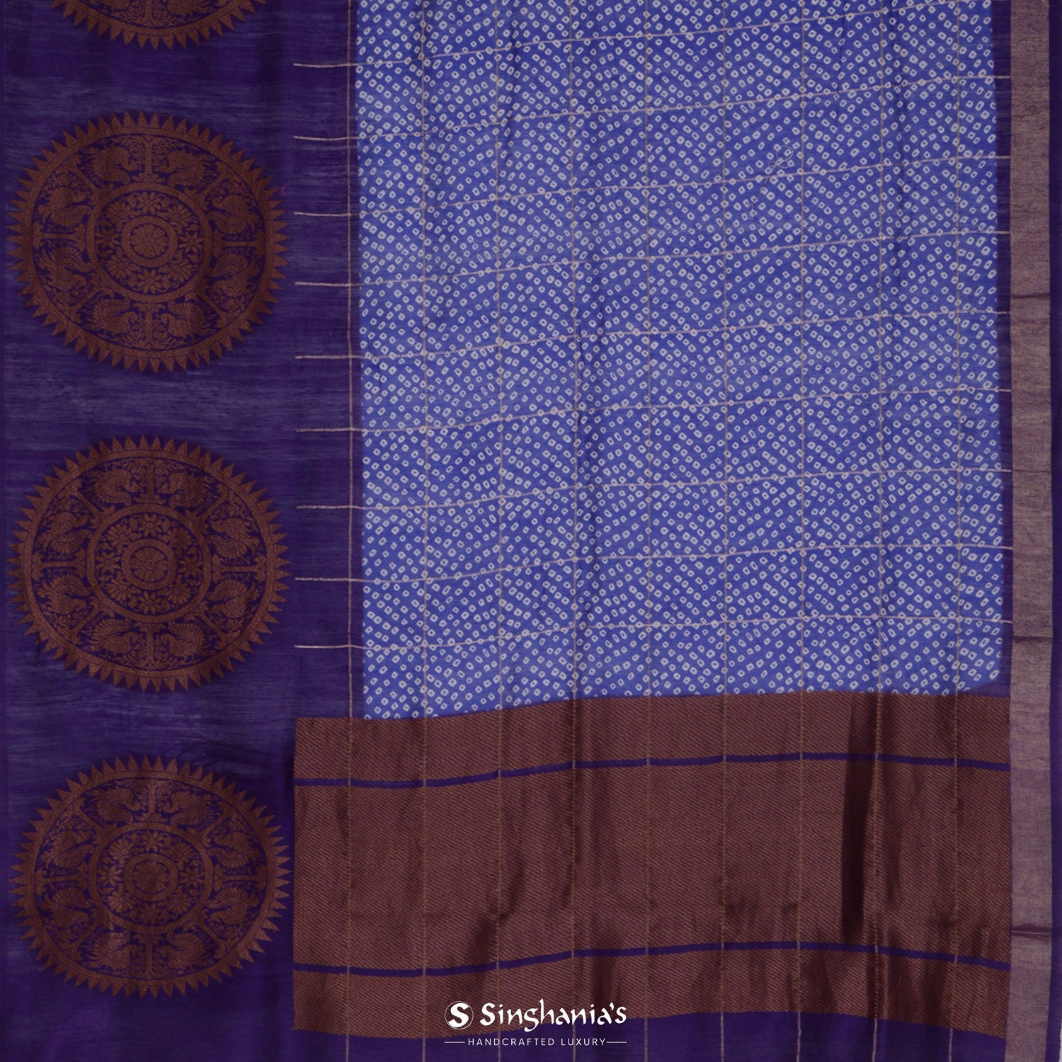 Iris Blue Matkaprinted Silk Saree With Bandhani Pattern