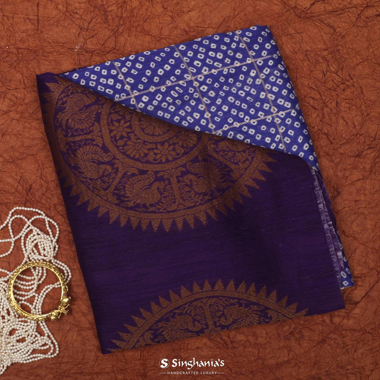 Iris Blue Matkaprinted Silk Saree With Bandhani Pattern