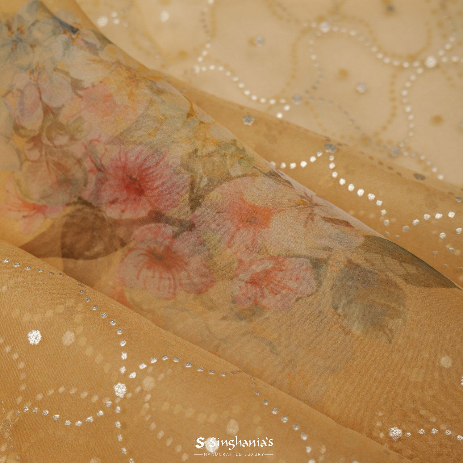 Mineral Yellow Printed Organza Saree With Floral Pattern