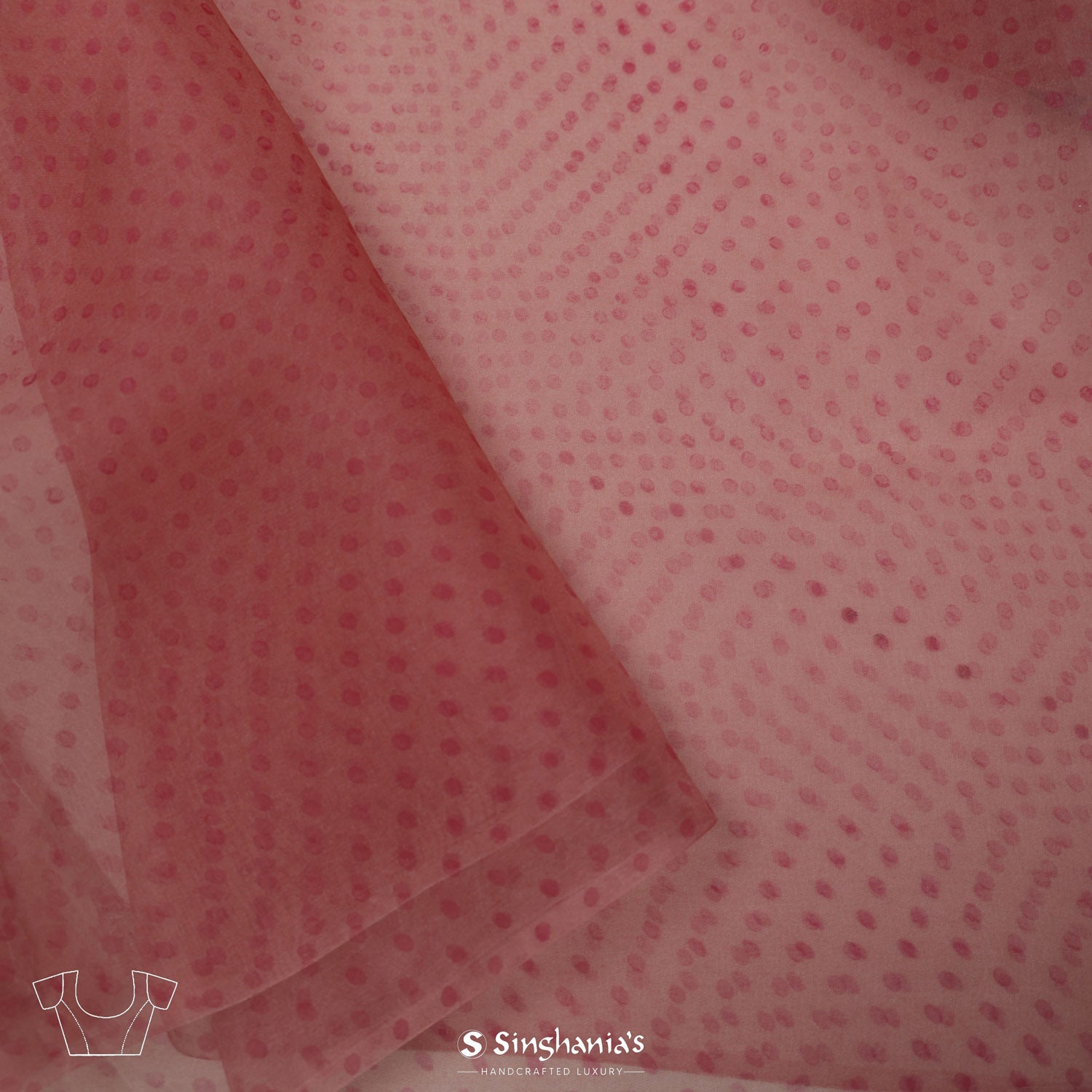 Rose Gold Pink Printed Organza Saree With Floral Pattern