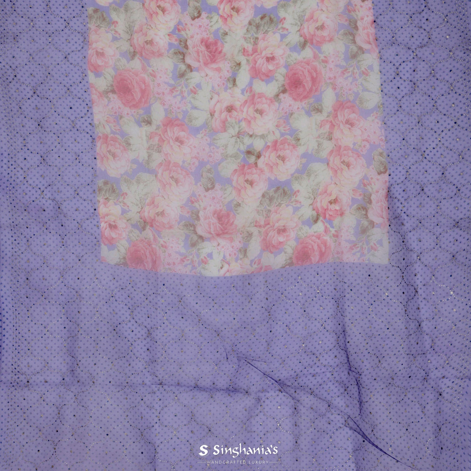 Ultra Violet Printed Organza Saree With Mukaish Work