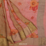 Pale And Peachy Pink Printed Linen Saree With Floral Pattern