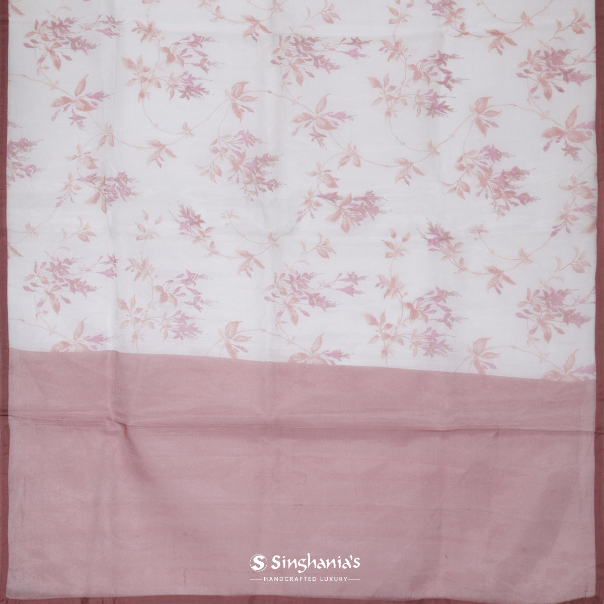 Spring White Printed Tissue Saree With Floral Pattern