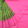 Parrot Green Printed Matka Saree With Checks Pattern