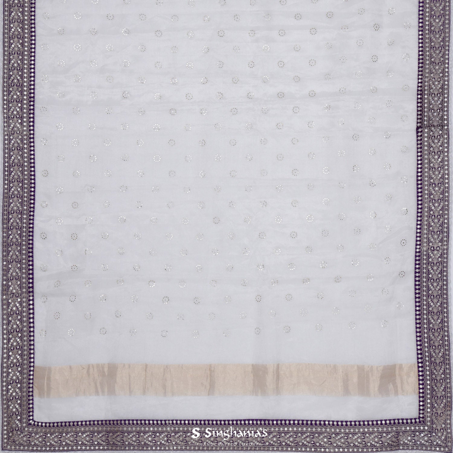 White On White Tissue Saree With Mukaish Work