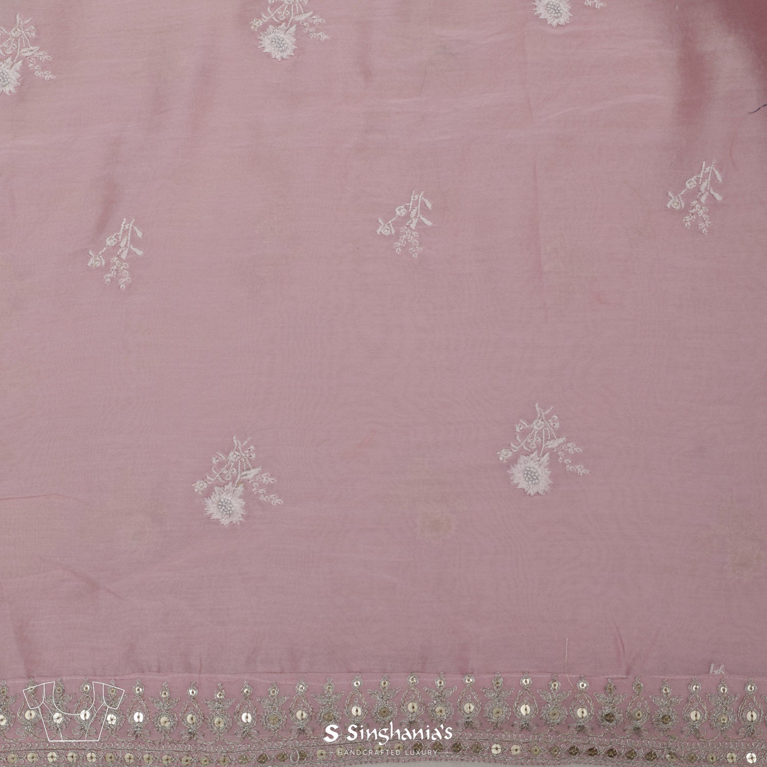 Oyster Pink Organza Saree With Hand Embroidery