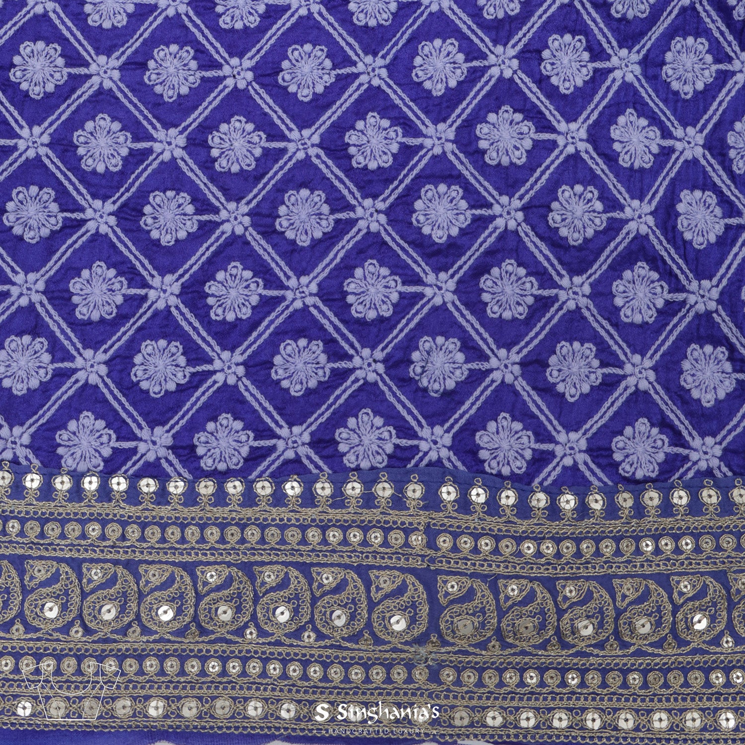 Iris Blue Printed Organza Saree With Floral Pattern