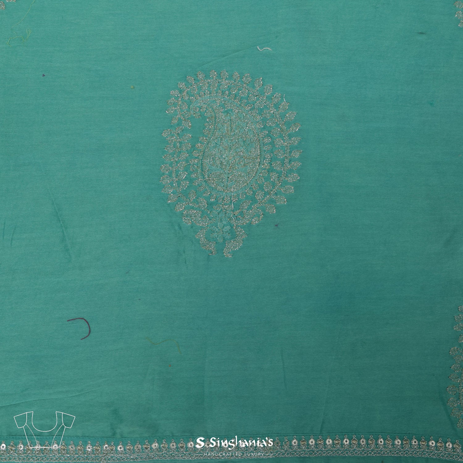 Medium Turquoise Blue Organza Saree With Floral Buttis