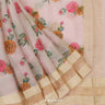 Oyster Pink Printed Maheshwari Saree With Floral Pattern