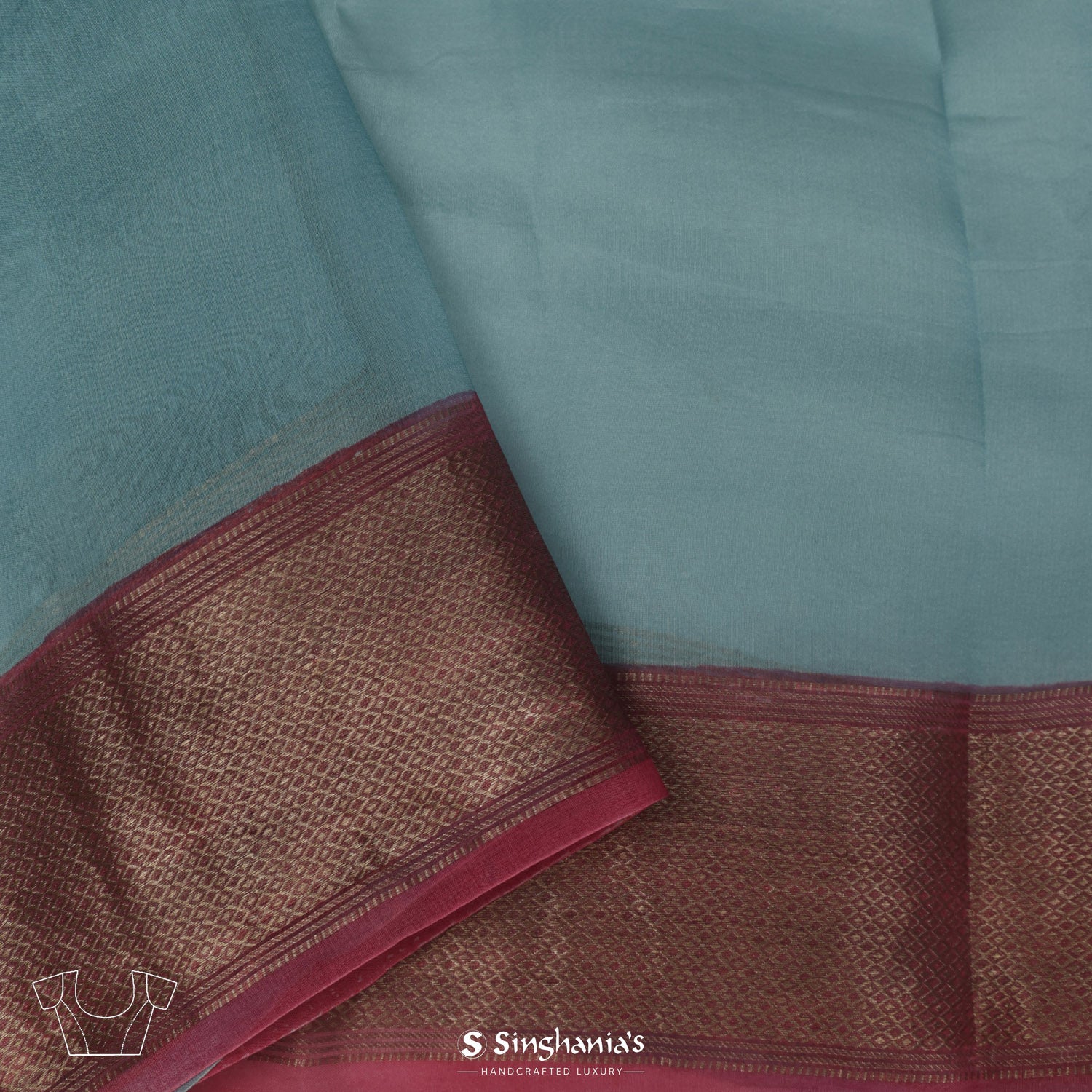Pale Light Blue Organza Saree With Floral Print Pattern