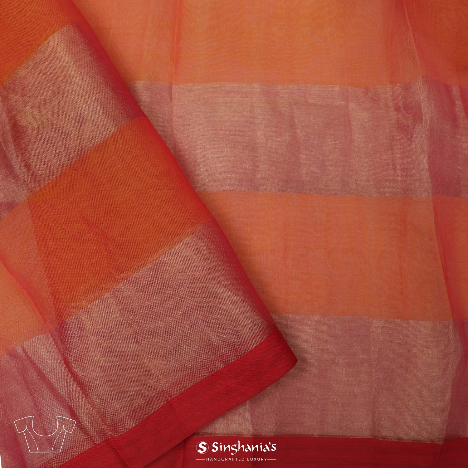 Pastel Pink - Orange Printed Organza Saree With Floral Pattern