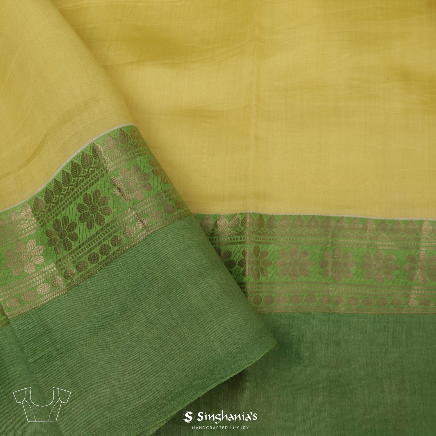 Daisy Yellow Printed Organza Saree With Floral Pattern