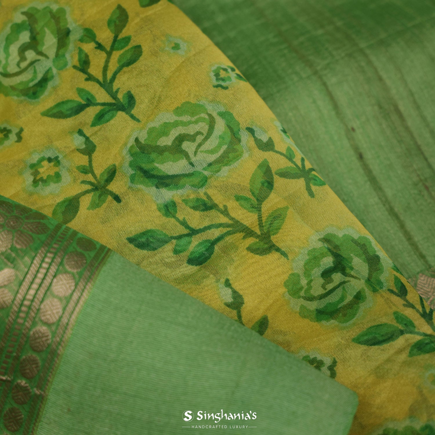 Daisy Yellow Printed Organza Saree With Floral Pattern