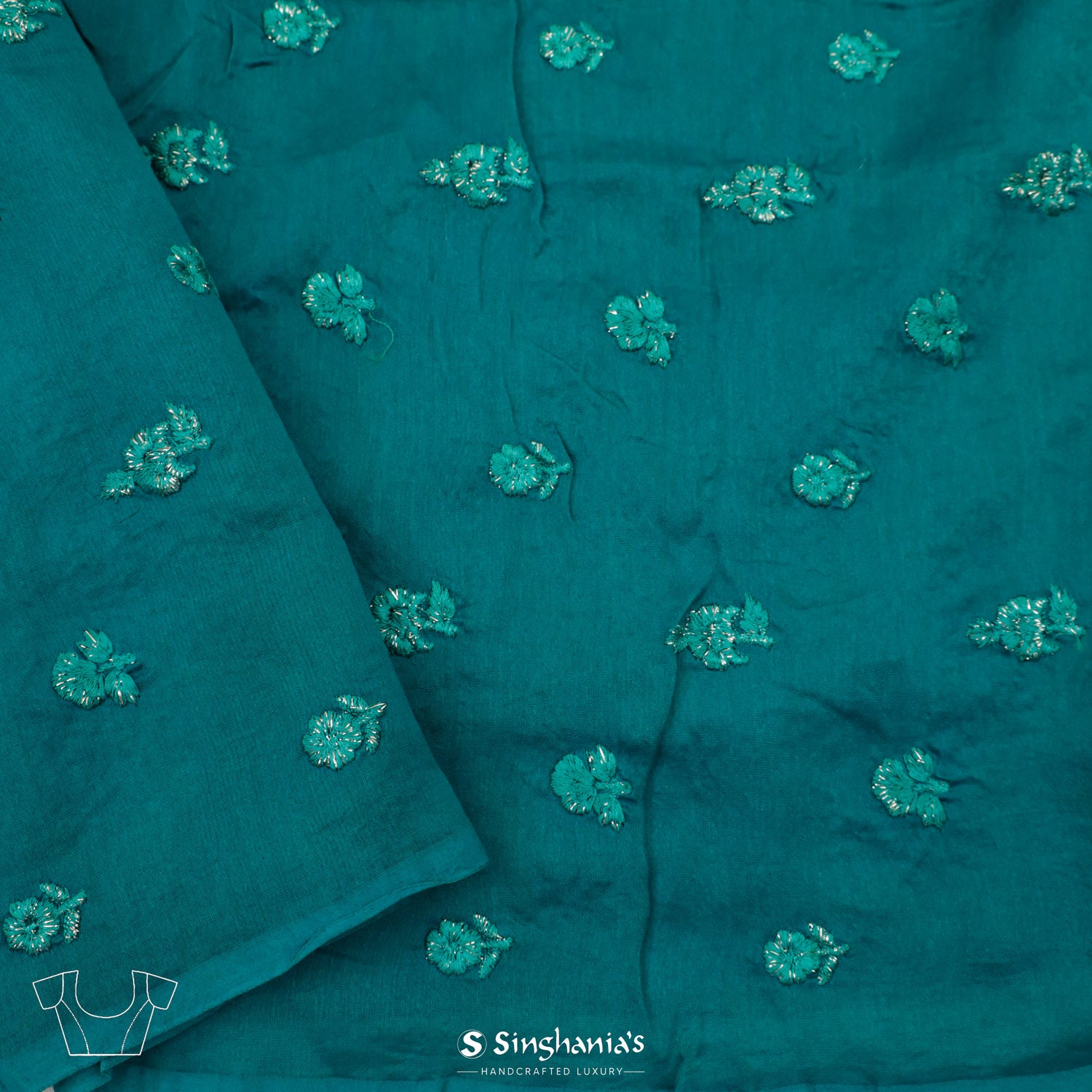 Multi-Green Chiffon Saree With Mukaish Work In Floral Buttas