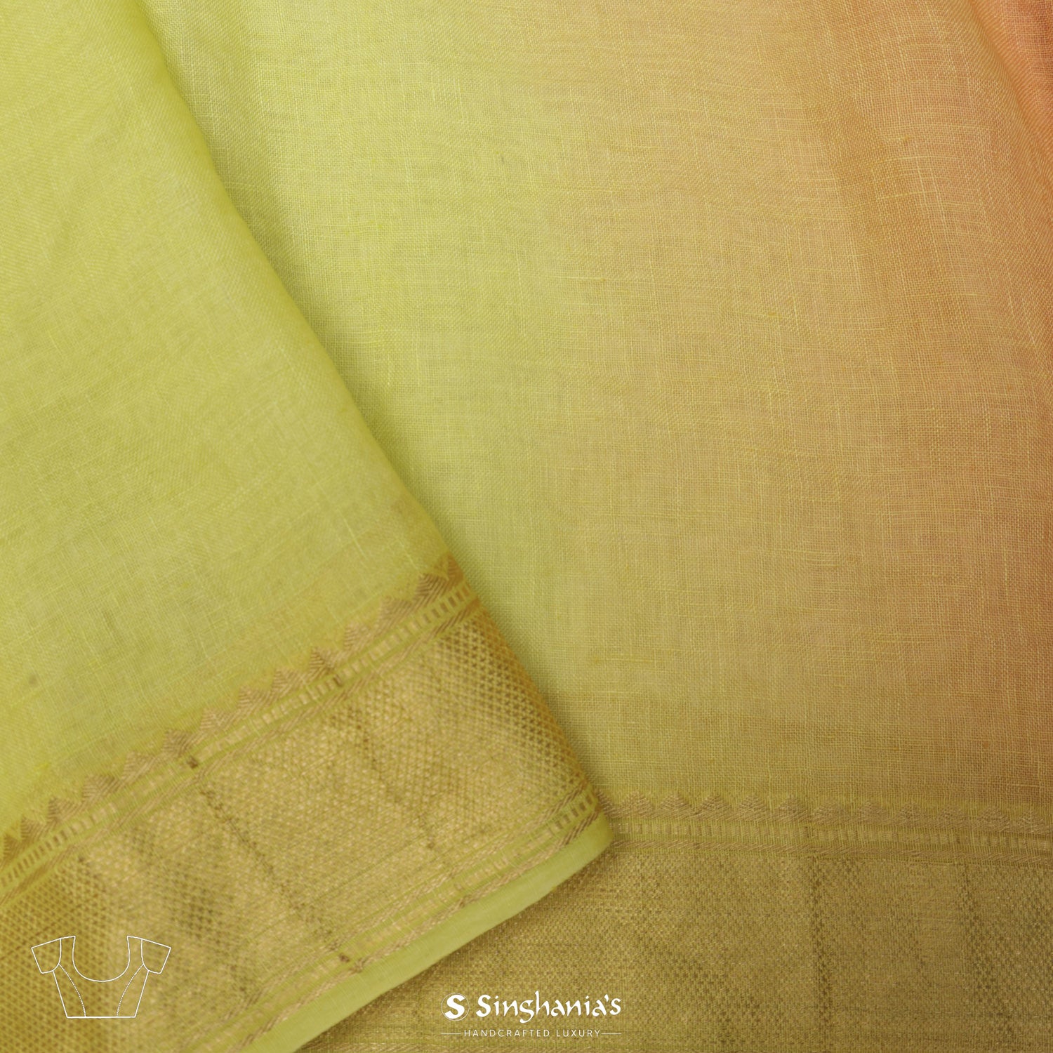 Yellow-Shade Linen Saree With Floral Thread Work Design