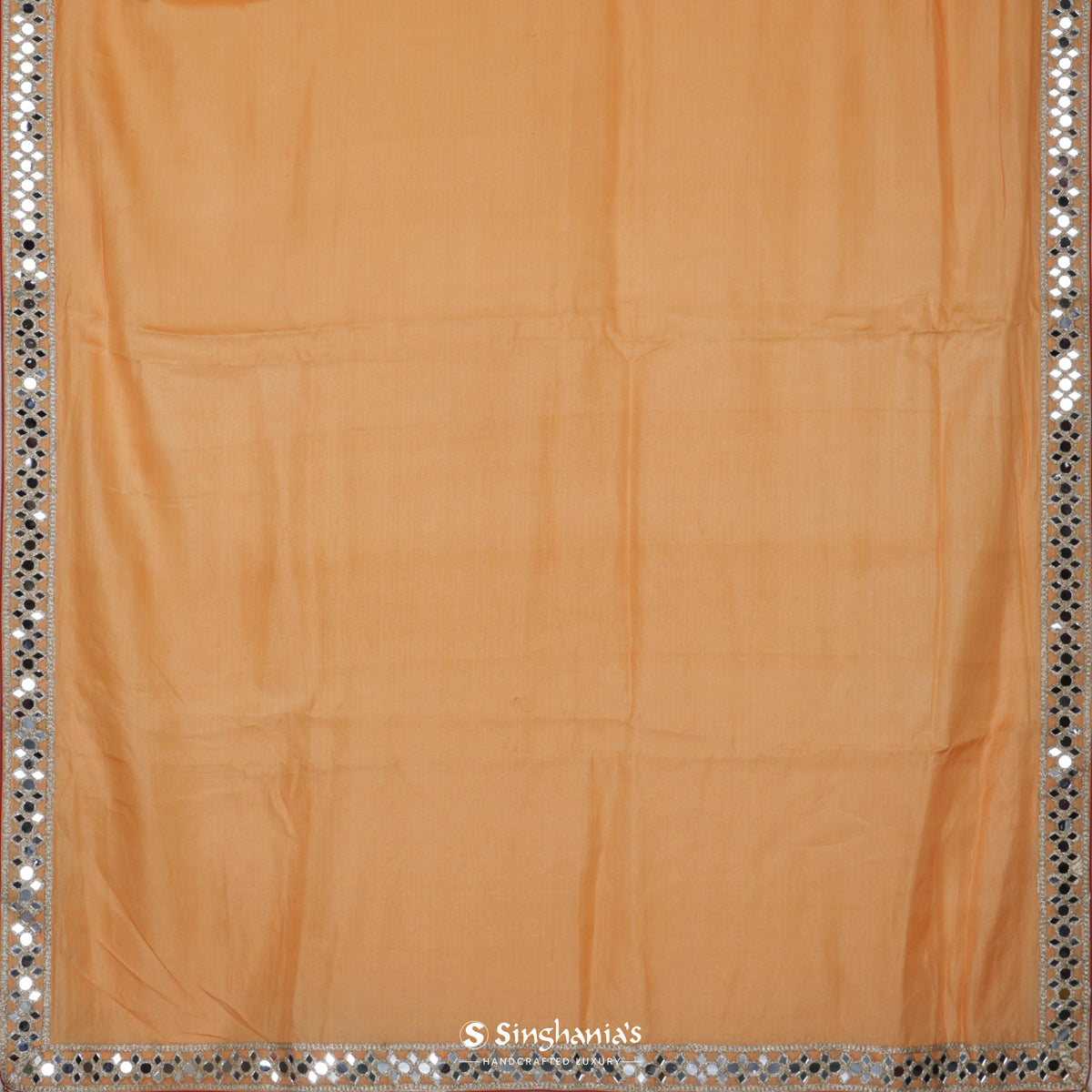 Peach Orange Plain Tussar Saree With Mirror Work Border