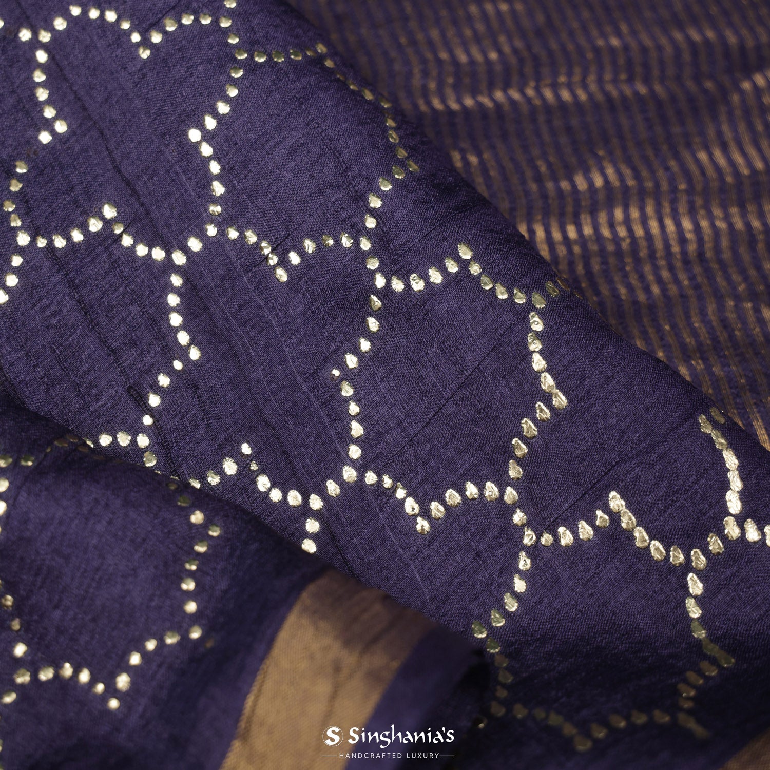 Matte Purple Tussar Silk Saree With Foil Print In Grid Pattern