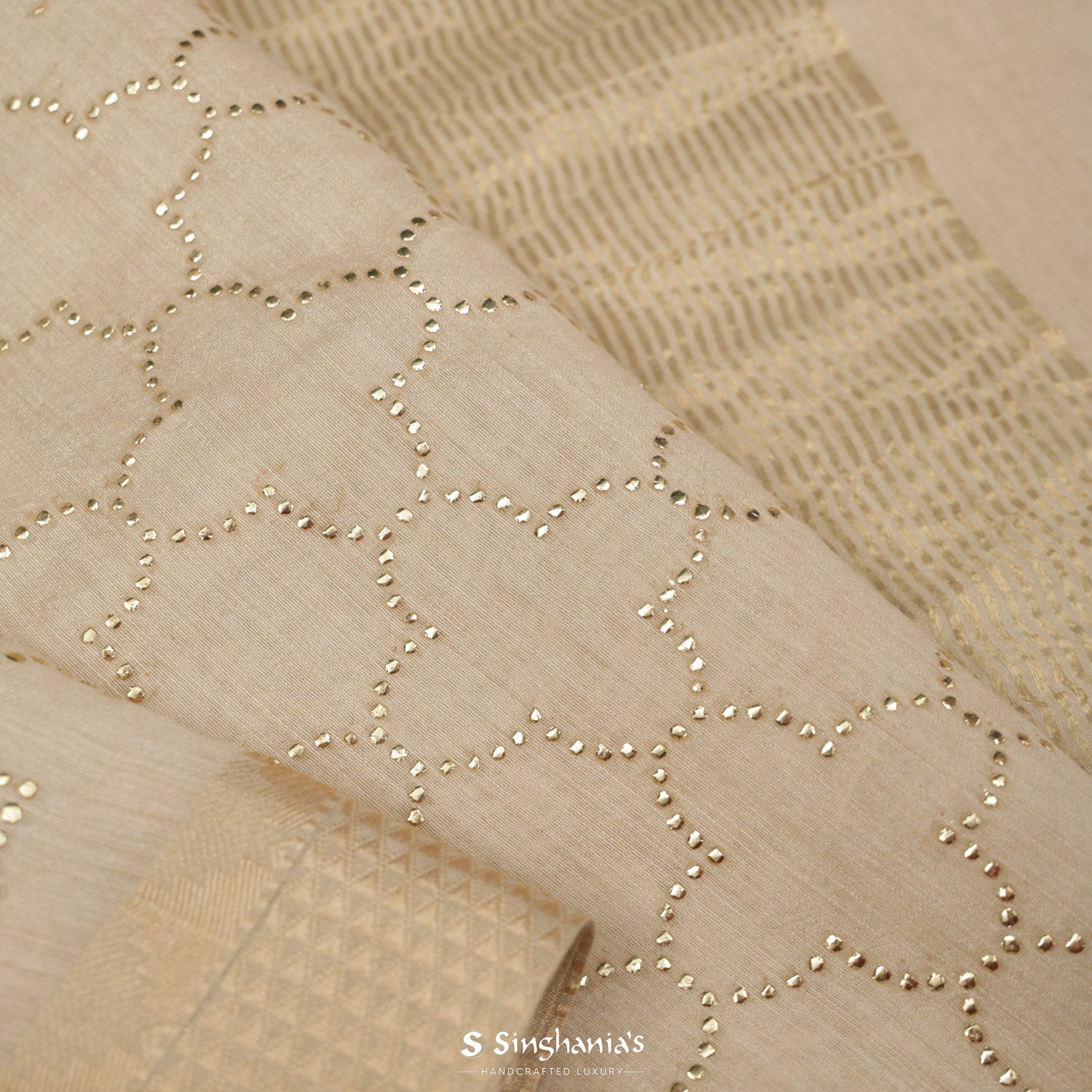 Linen White Tussar Silk Saree With Mukaish Work