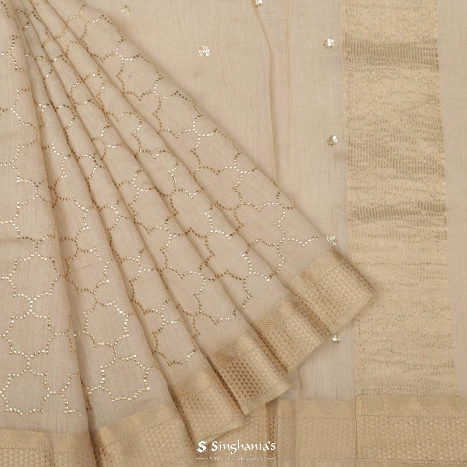 Linen White Tussar Silk Saree With Mukaish Work