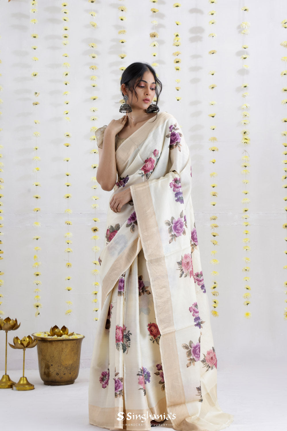 Hand-Printed Pure Tussar Silk Saree FH130