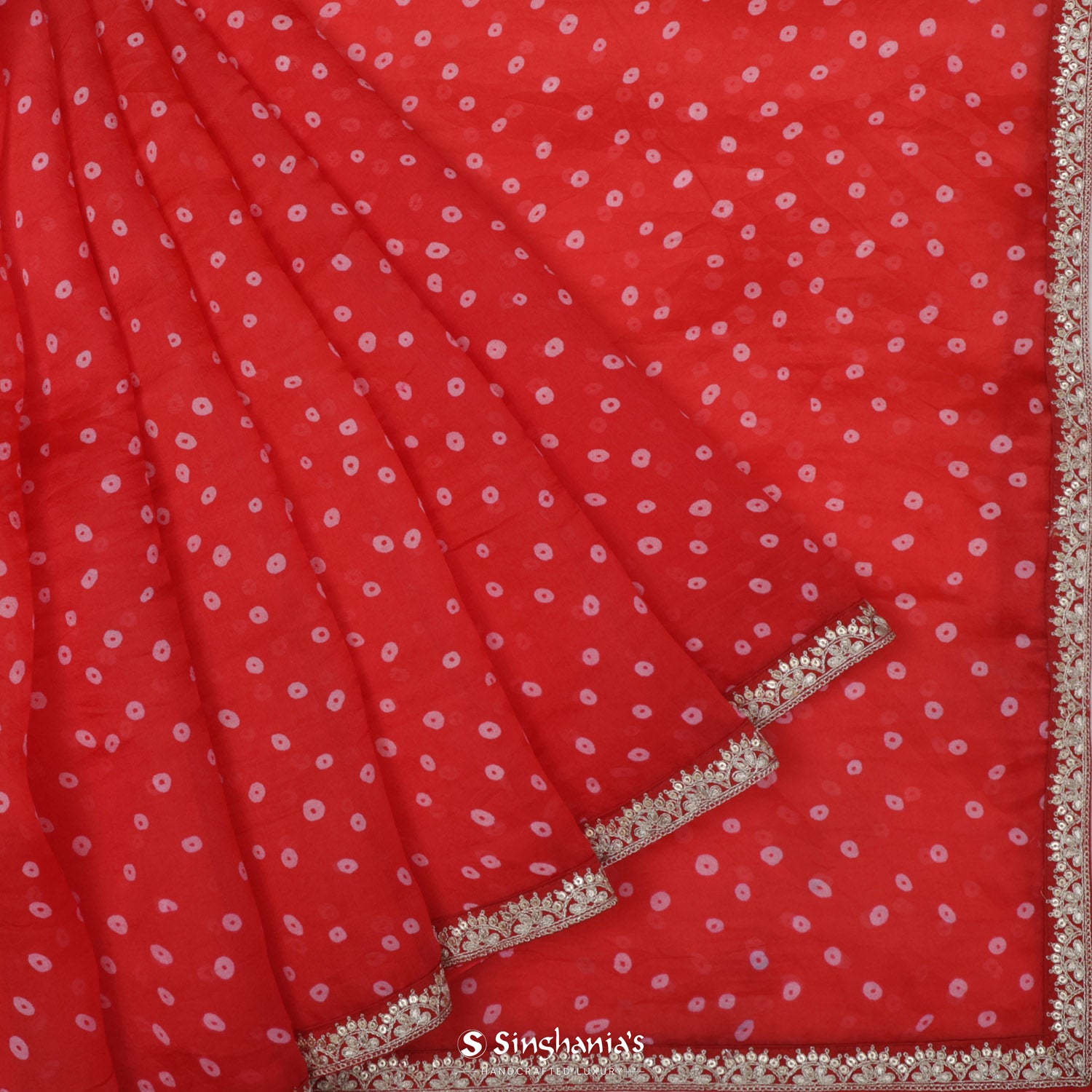 Imperial Red Organza Saree With Hand Embroidery