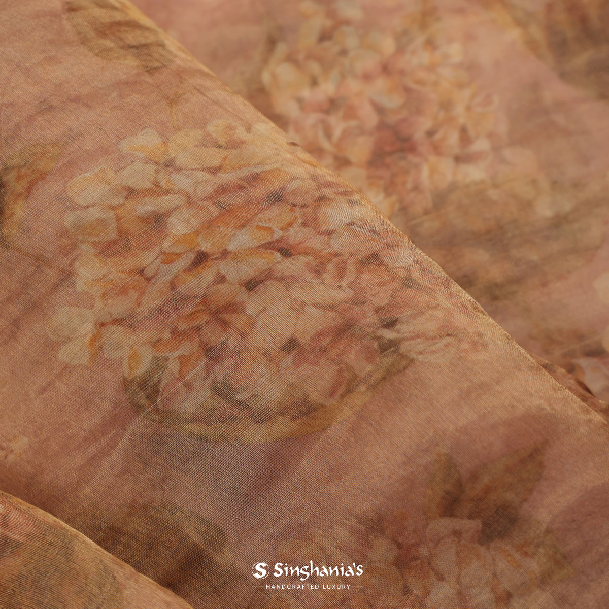 Acorn Brown Tissue Saree With Printed Floral Pattern
