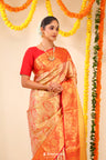 Gold Peach Tissue Kanjivaram Saree With Floral Design