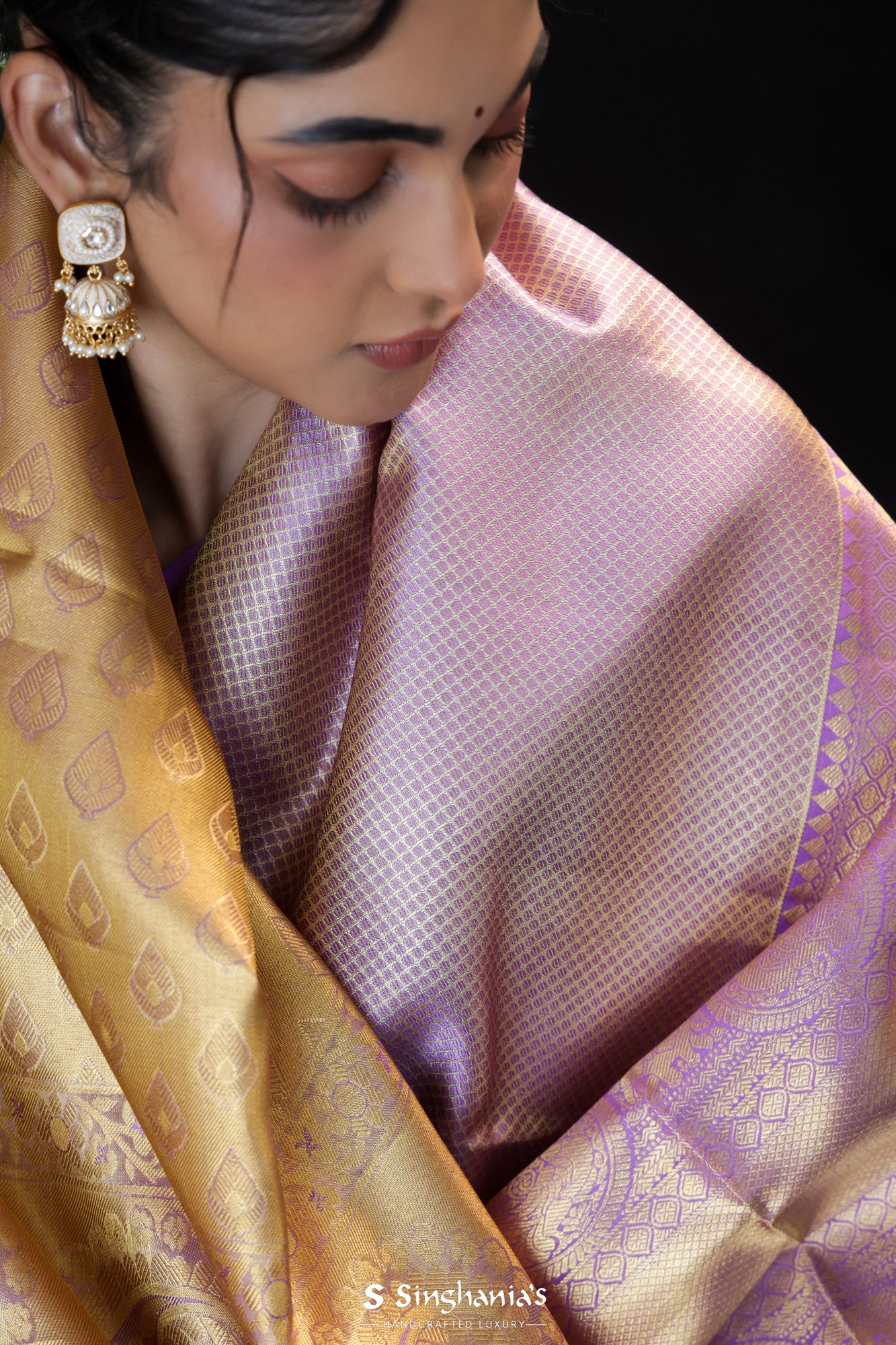 Light Purple Tissue Kanjivaram Silk Saree With Geometric Design