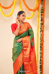 Cadmium Green Kanjivaram Silk Saree With Floral Jaal Design