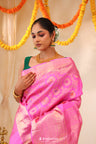 Neon Pink Kanjivaram Silk Saree With Floral Meenakari Weaving