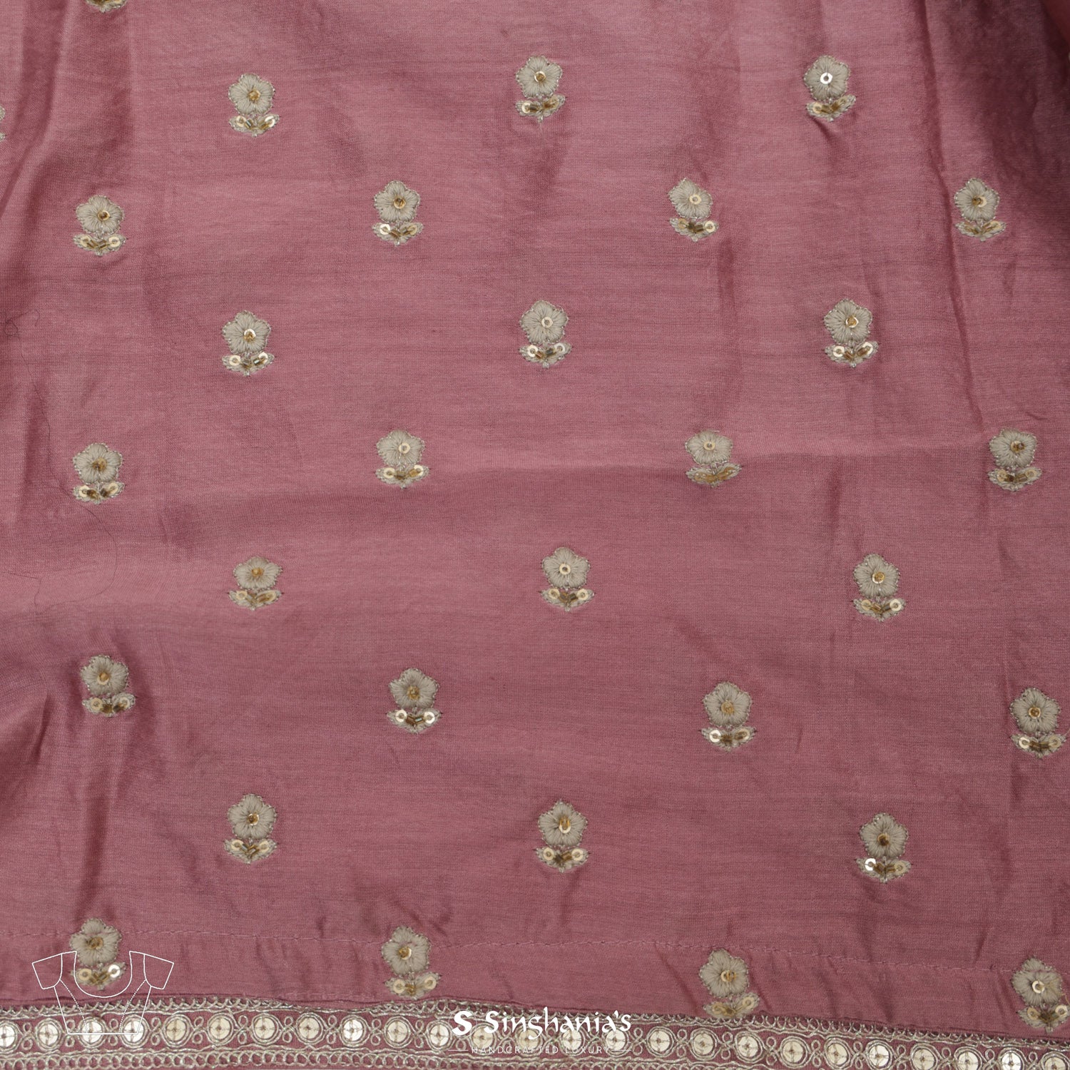 Puce Pink Organza Saree With Hand Embroidery