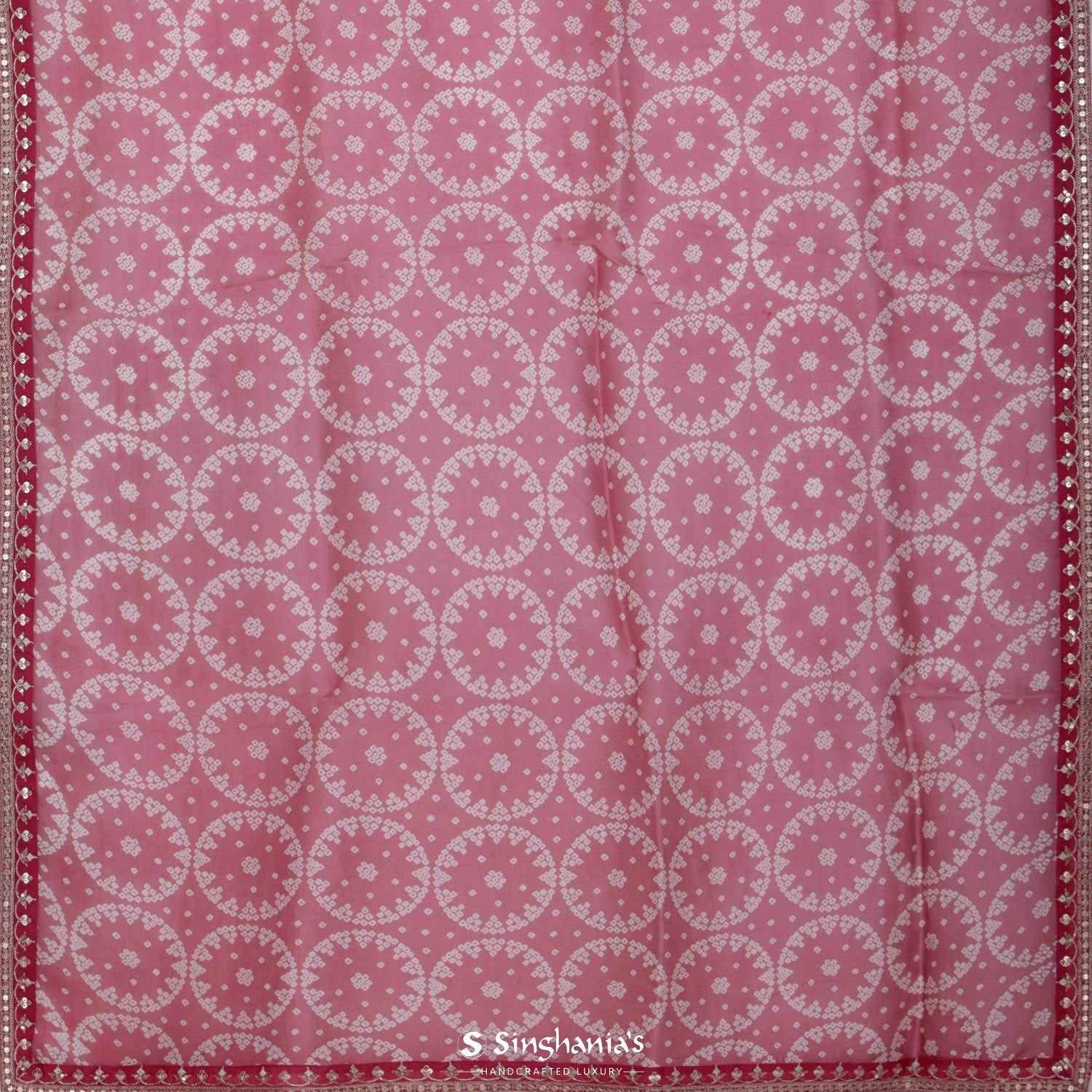 Turkish Rose Pink Printed Organza Saree With Bandhani Pattern
