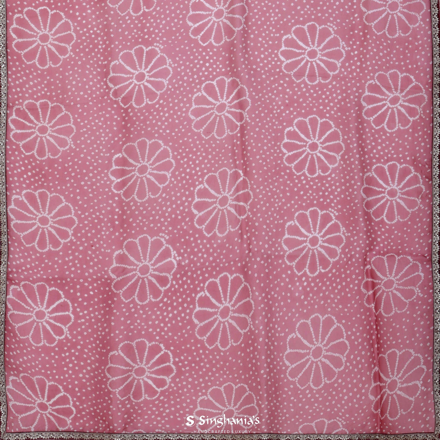 Ruddy Pink Organza Saree With Bandhani Pattern