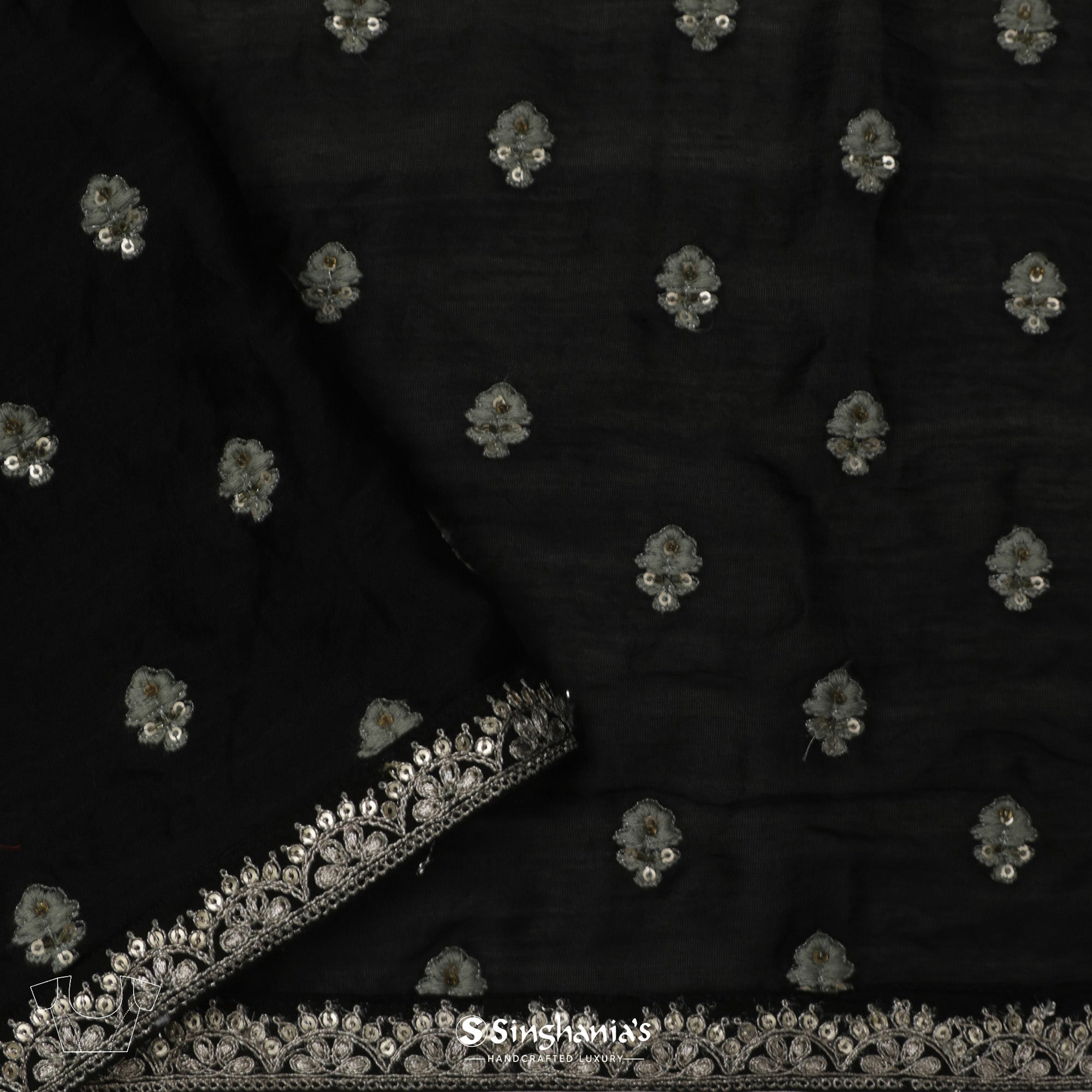 Metal Black Organza Saree With Embroidery