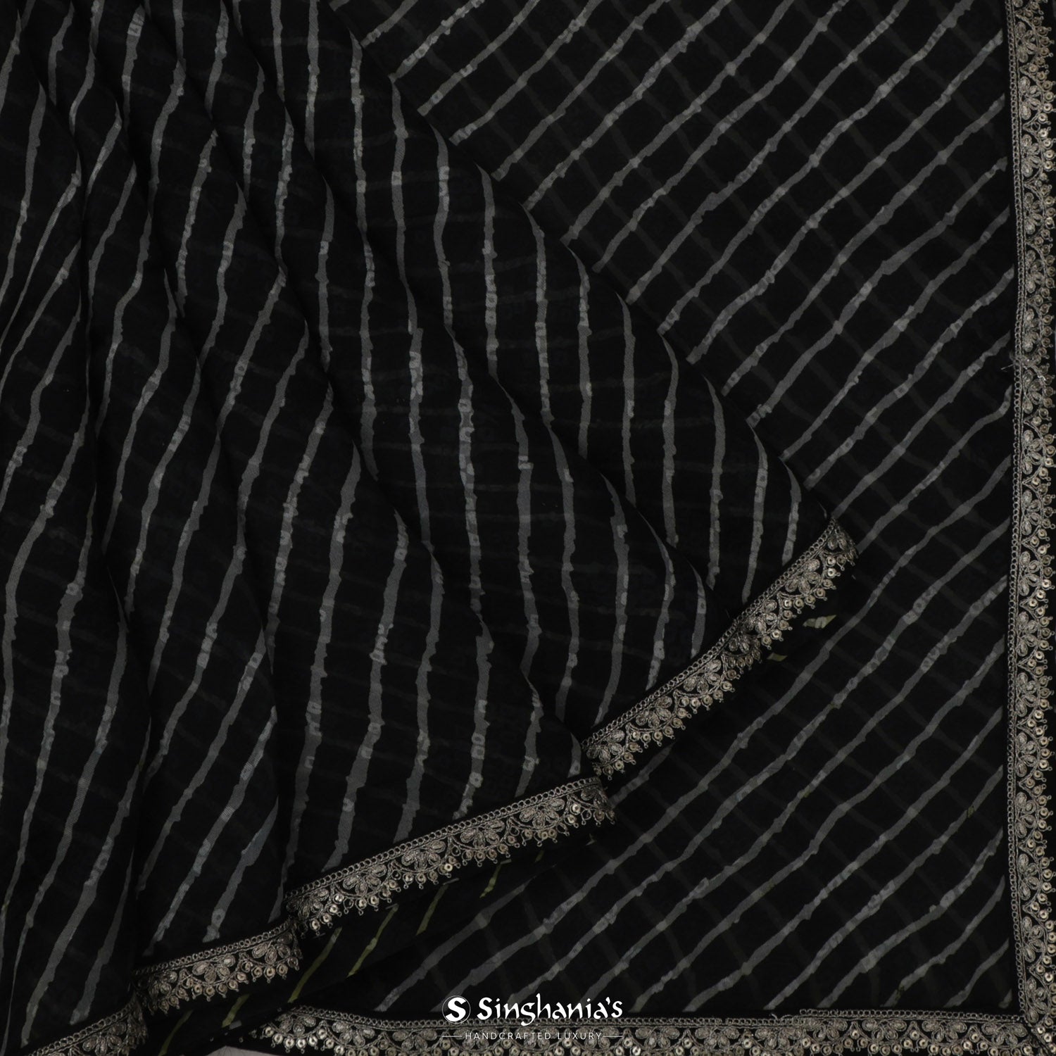 Night Black Organza Saree With Lehariya Pattern