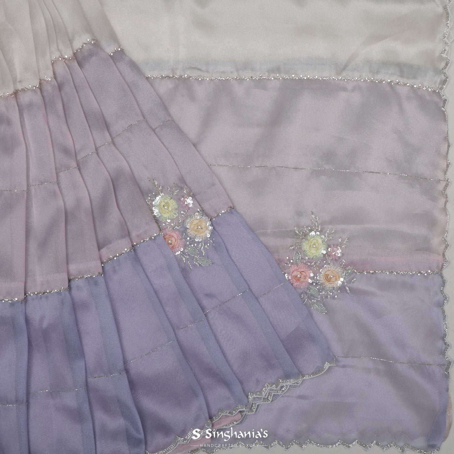 Pastel Purple Multi-Shade Tissue Organza Saree With Butti Embroidery