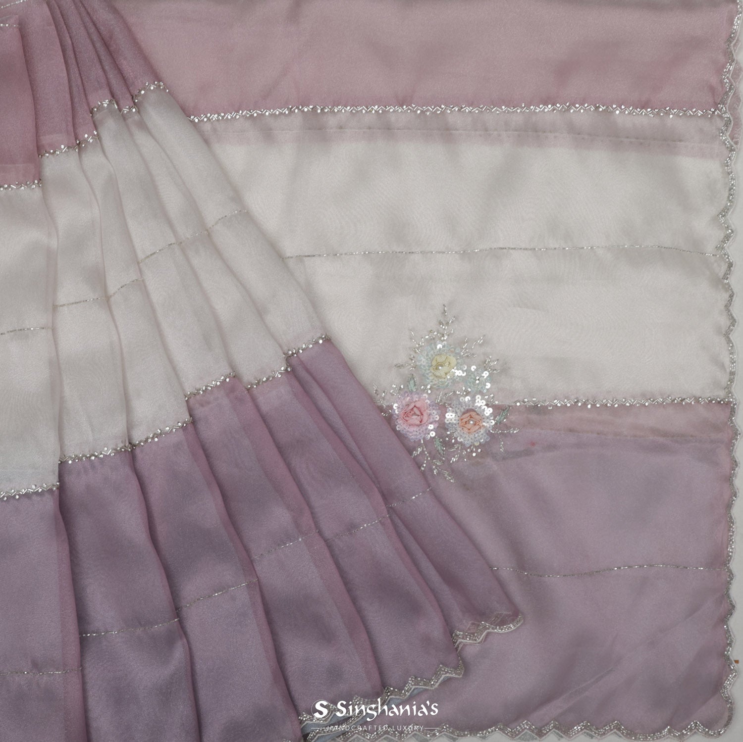 Pastel Violet Tissue Organza Saree With Butti Embroidery