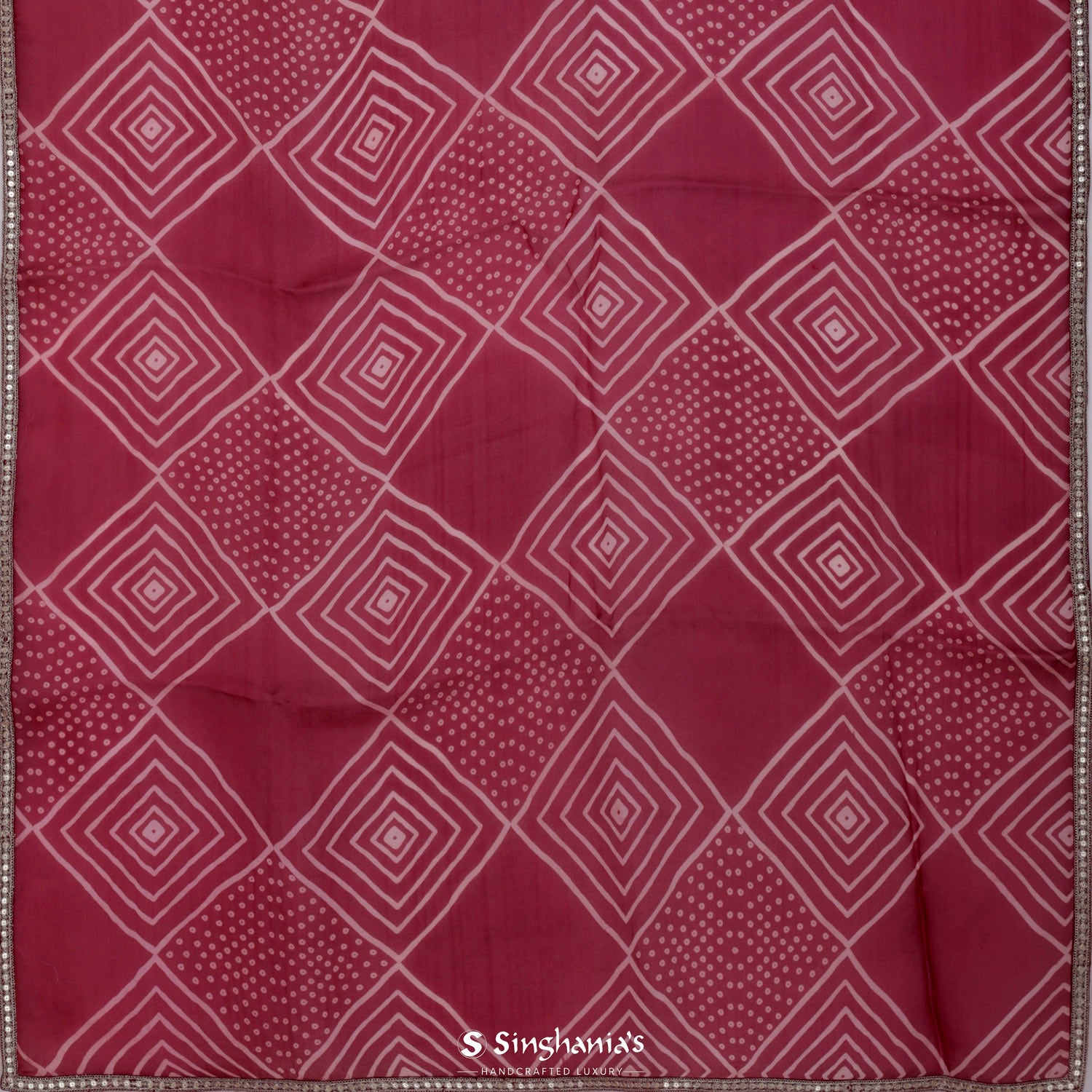 Vermilion Red Printed Organza Saree With Bandhani Pattern