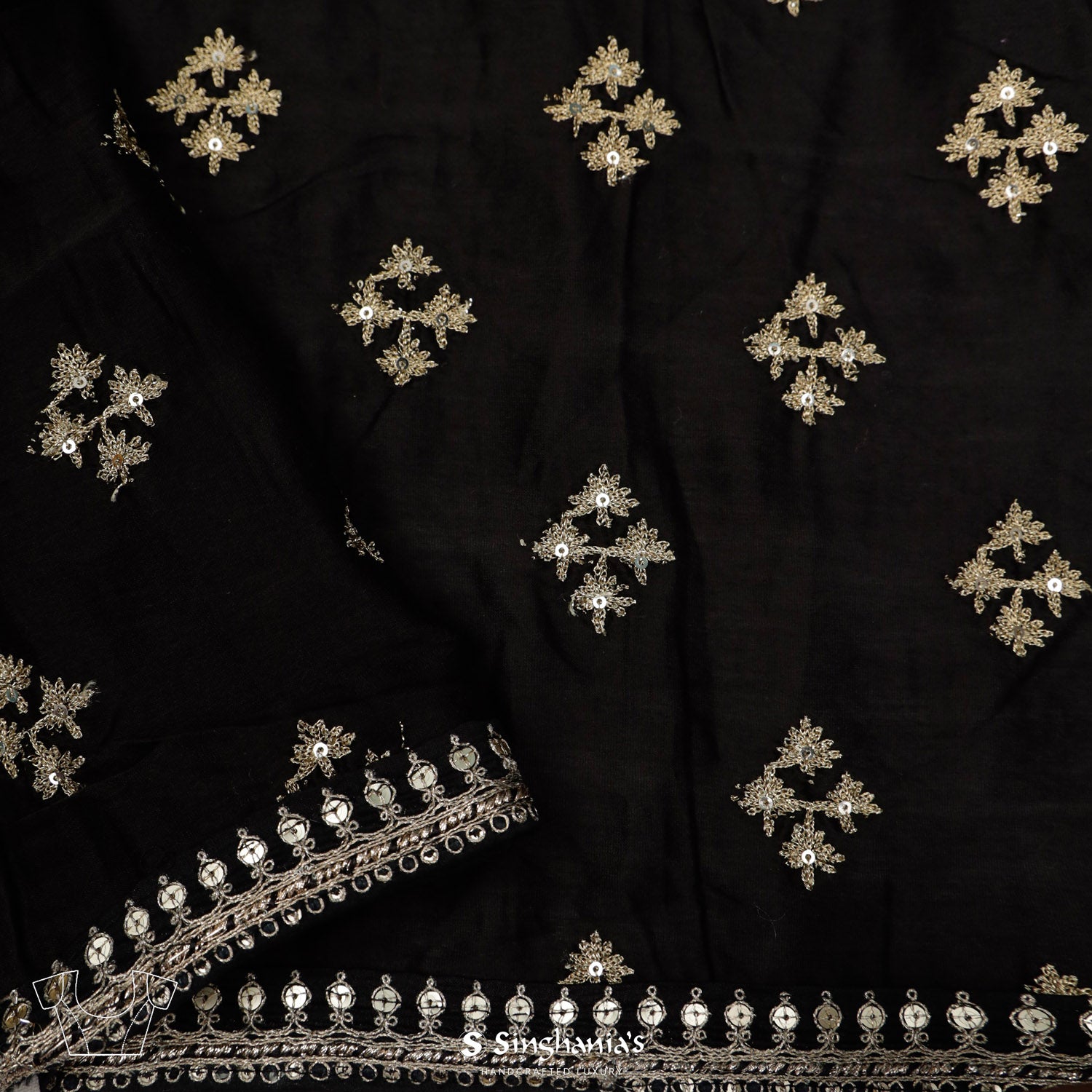 Asphalt Black Printed Organza Saree With Bandhani Pattern