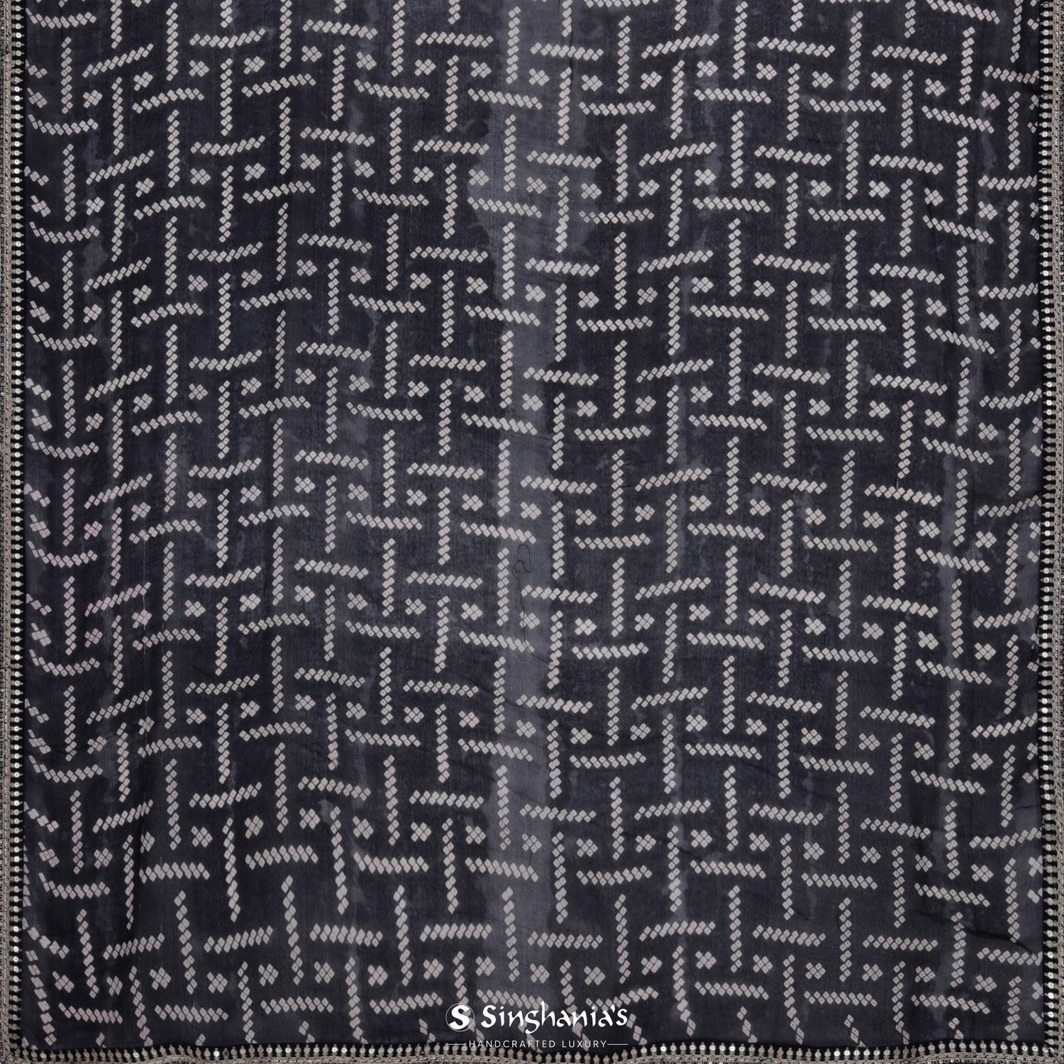 Asphalt Black Printed Organza Saree With Bandhani Pattern