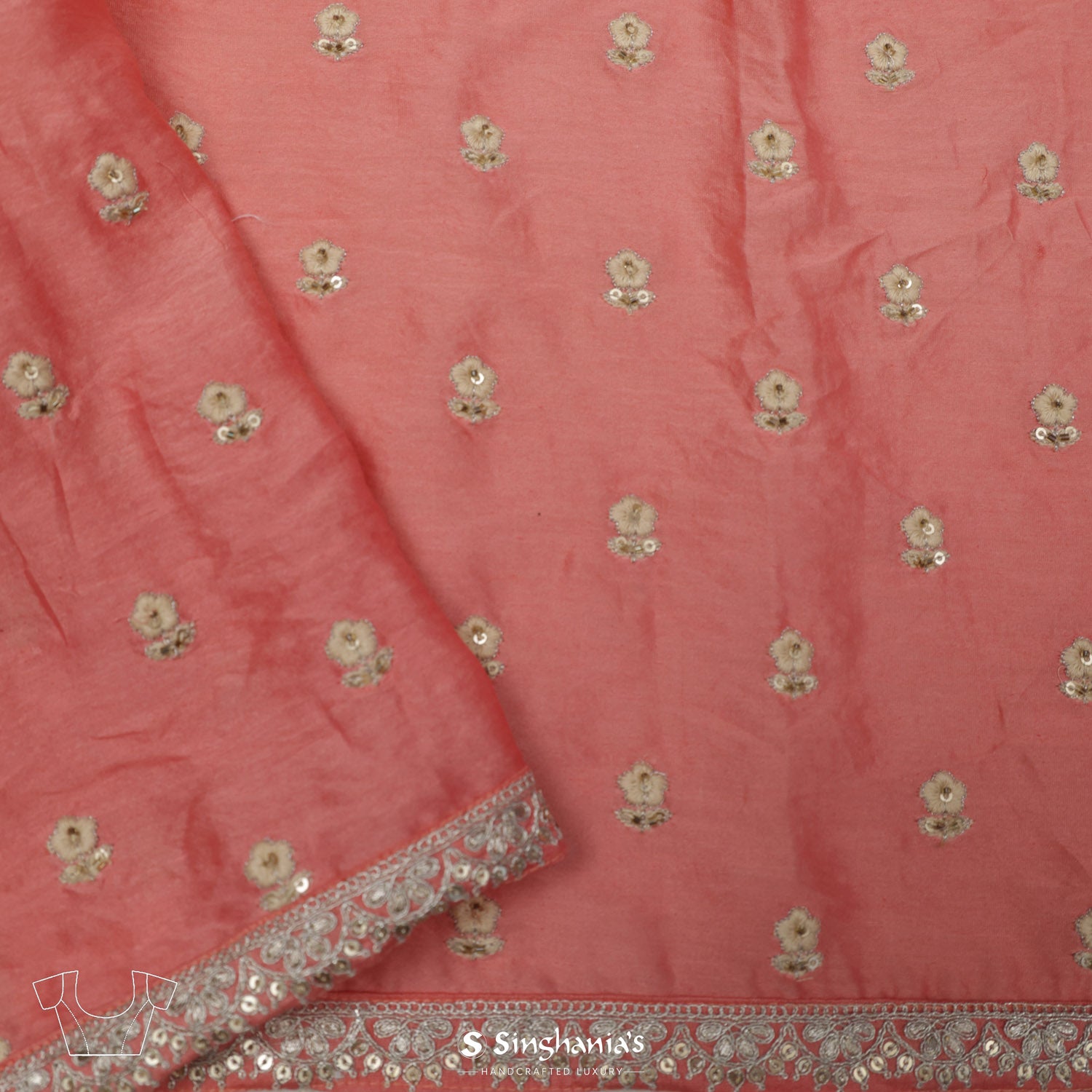 Pearl Peach Organza Saree With Bandhani Pattern