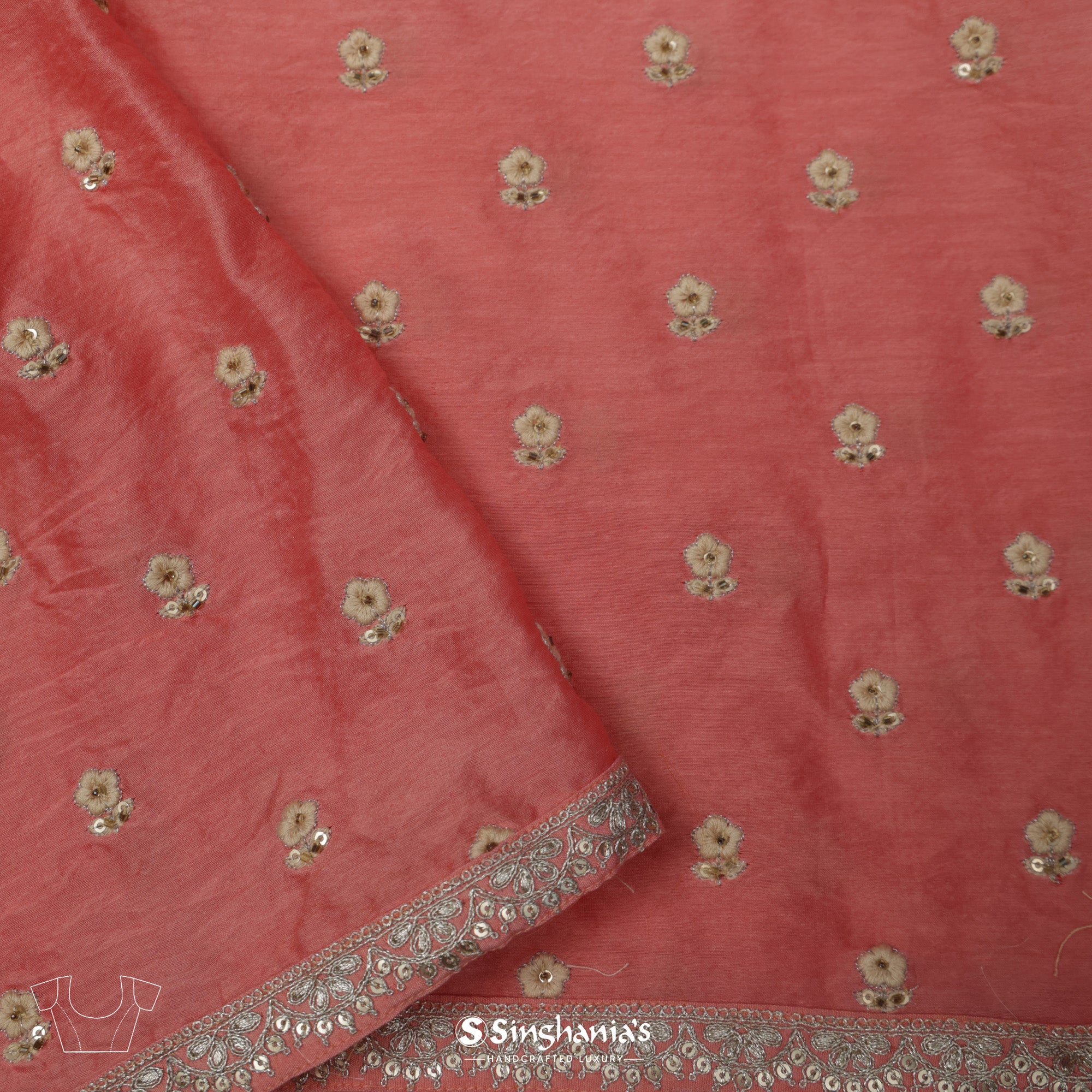 Melba Peach Organza Saree With Bandhani Pattern