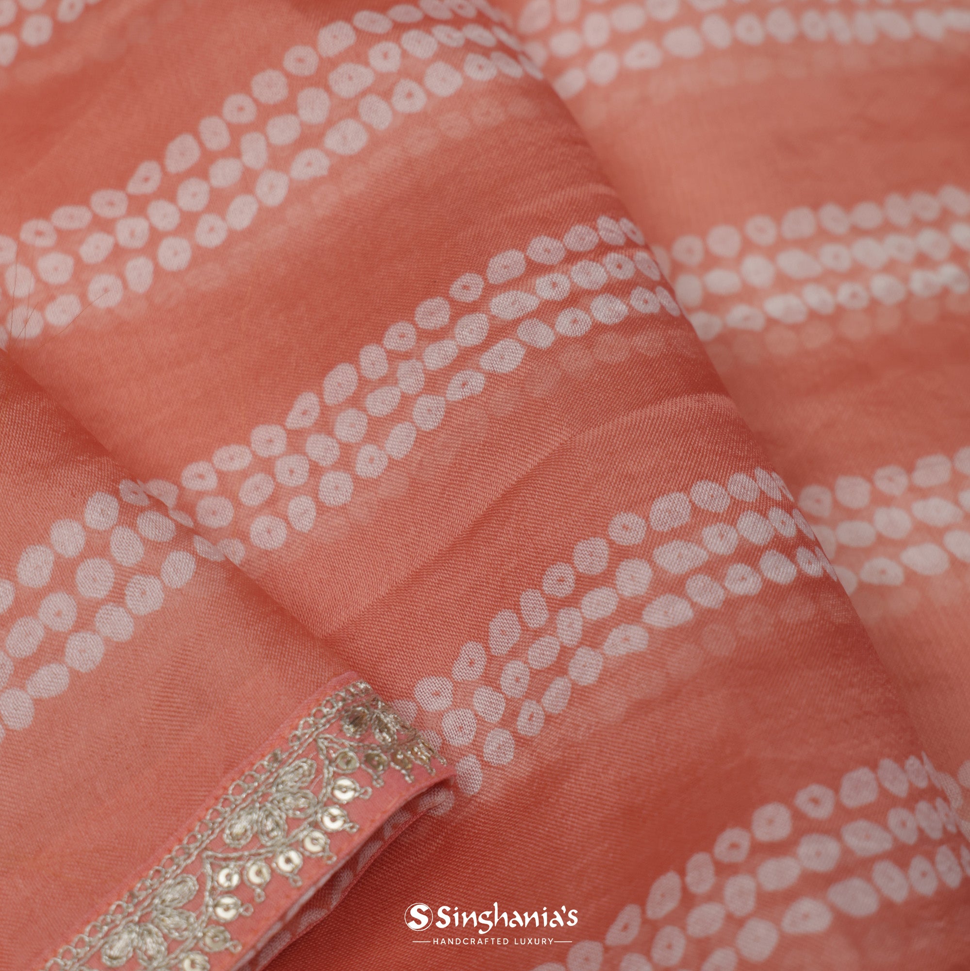 Melba Peach Organza Saree With Bandhani Pattern