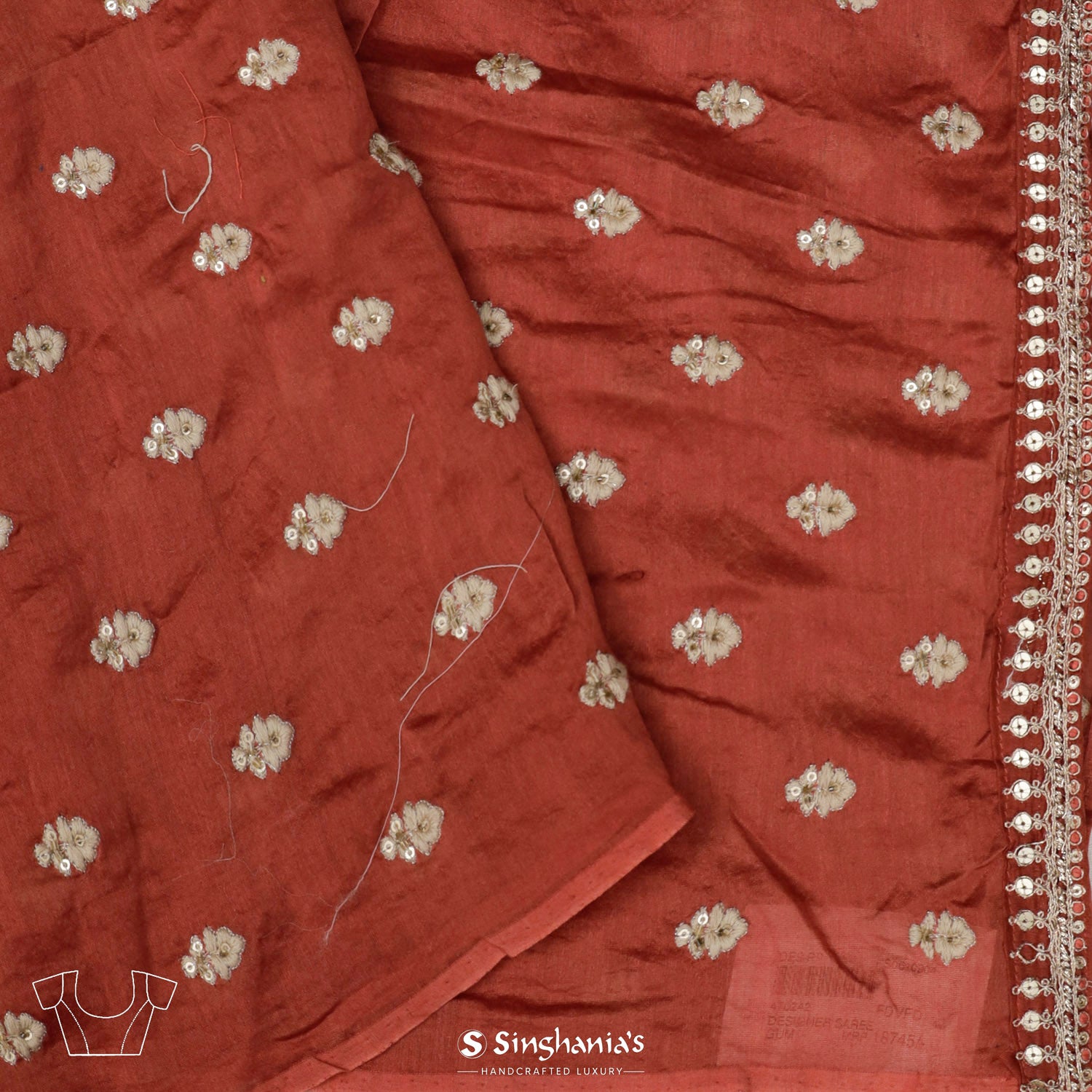 Bright Peach Echo Printed Matka Saree With Floral Pattern