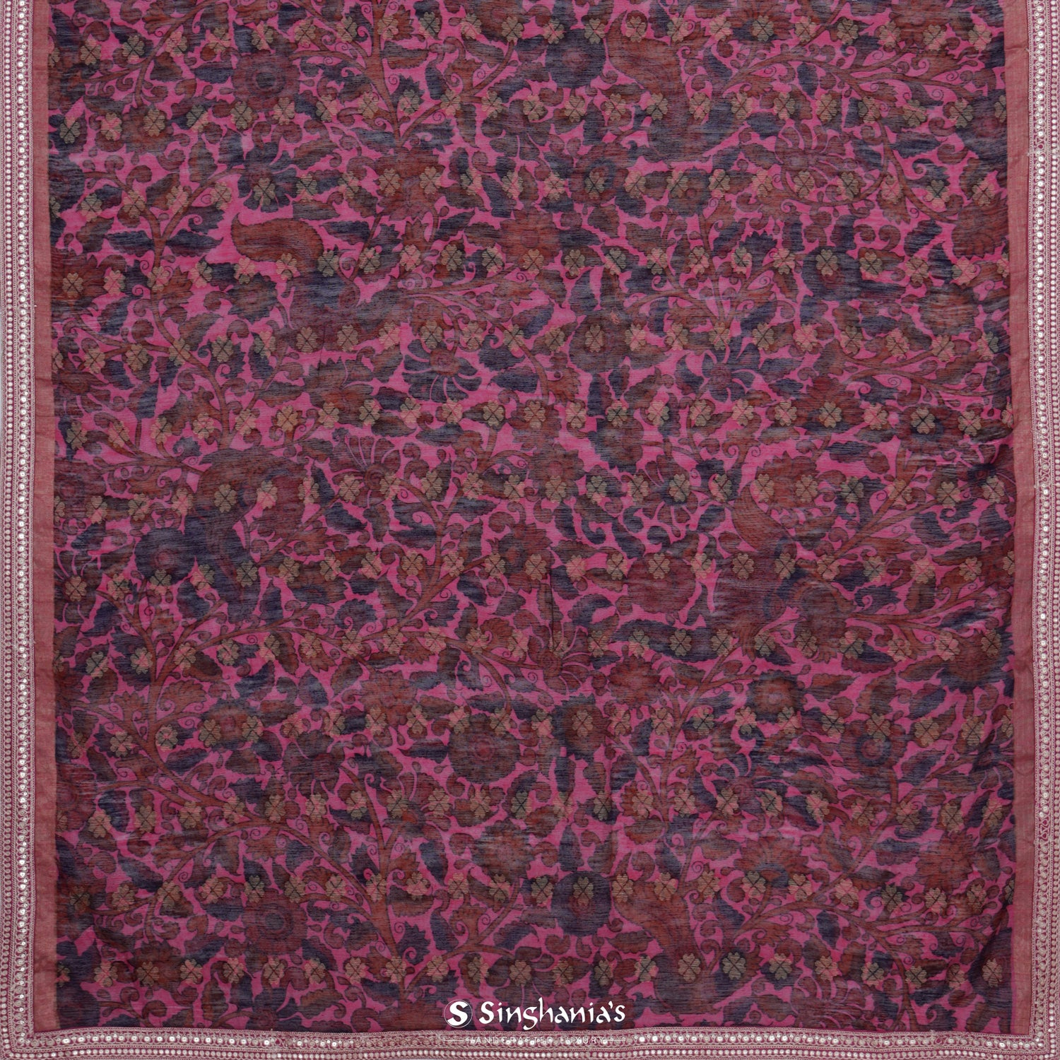 Grapefruit Pink Printed Matka Saree With Floral Pattern