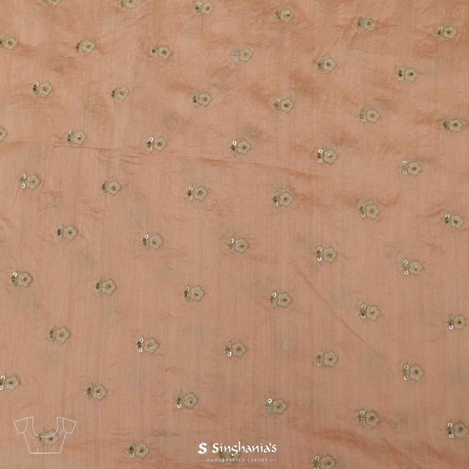 Pastel Peach Printed Organza Saree With Hand Embroidery