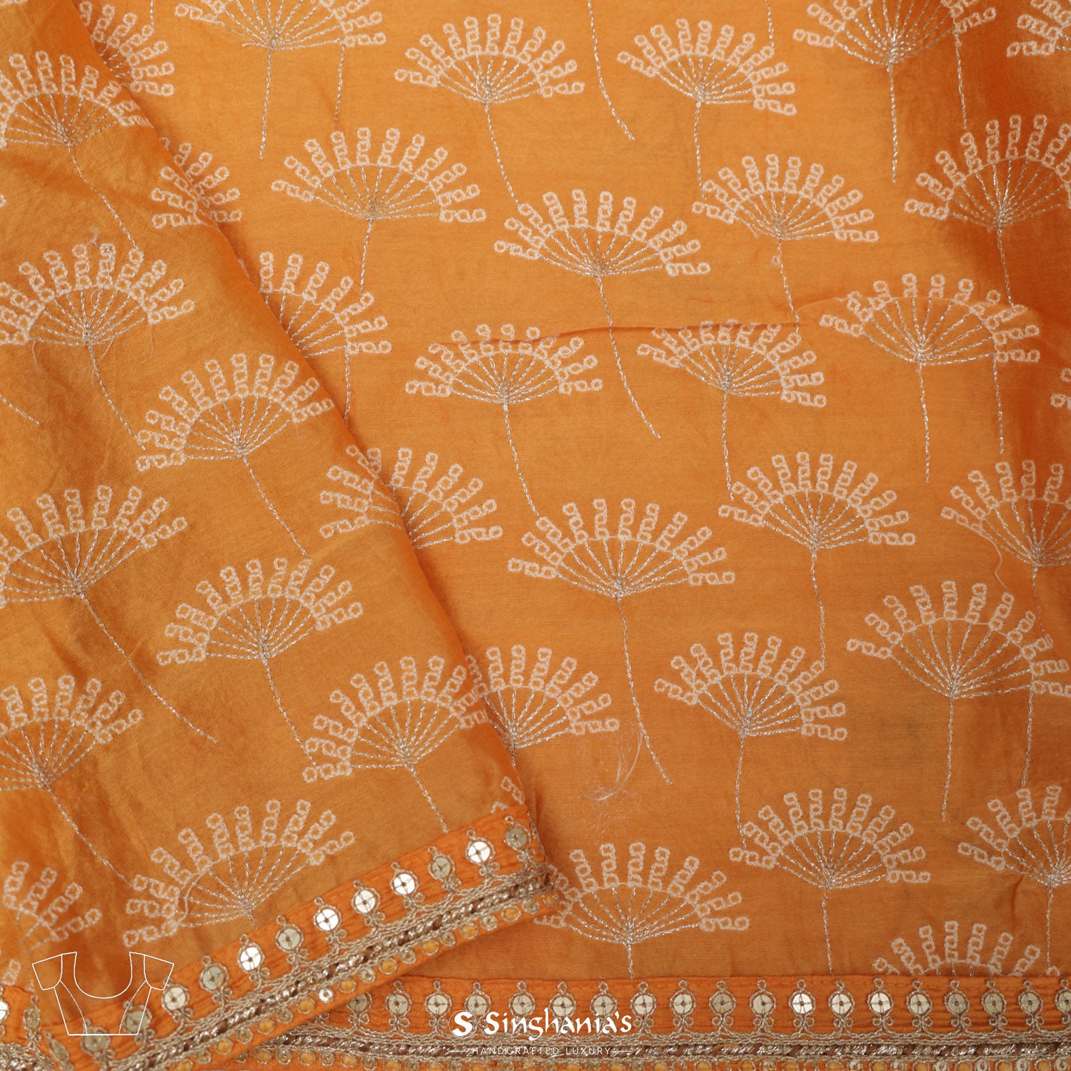 Dark Orange Printed Kota Silk Saree With Bandhani Pattern