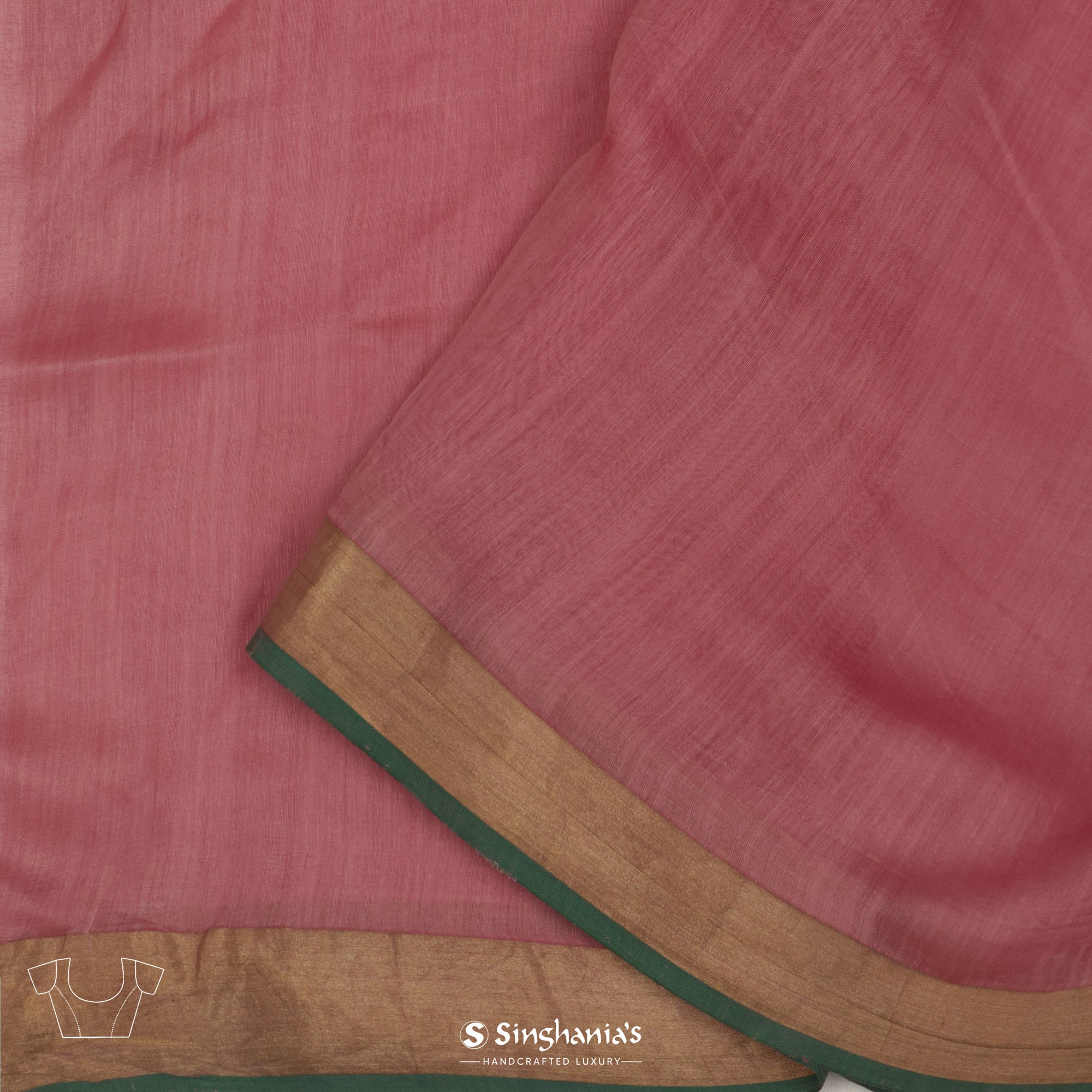 Rouge Pink Chanderi Saree With Floral Buttas On Stripes Pattern