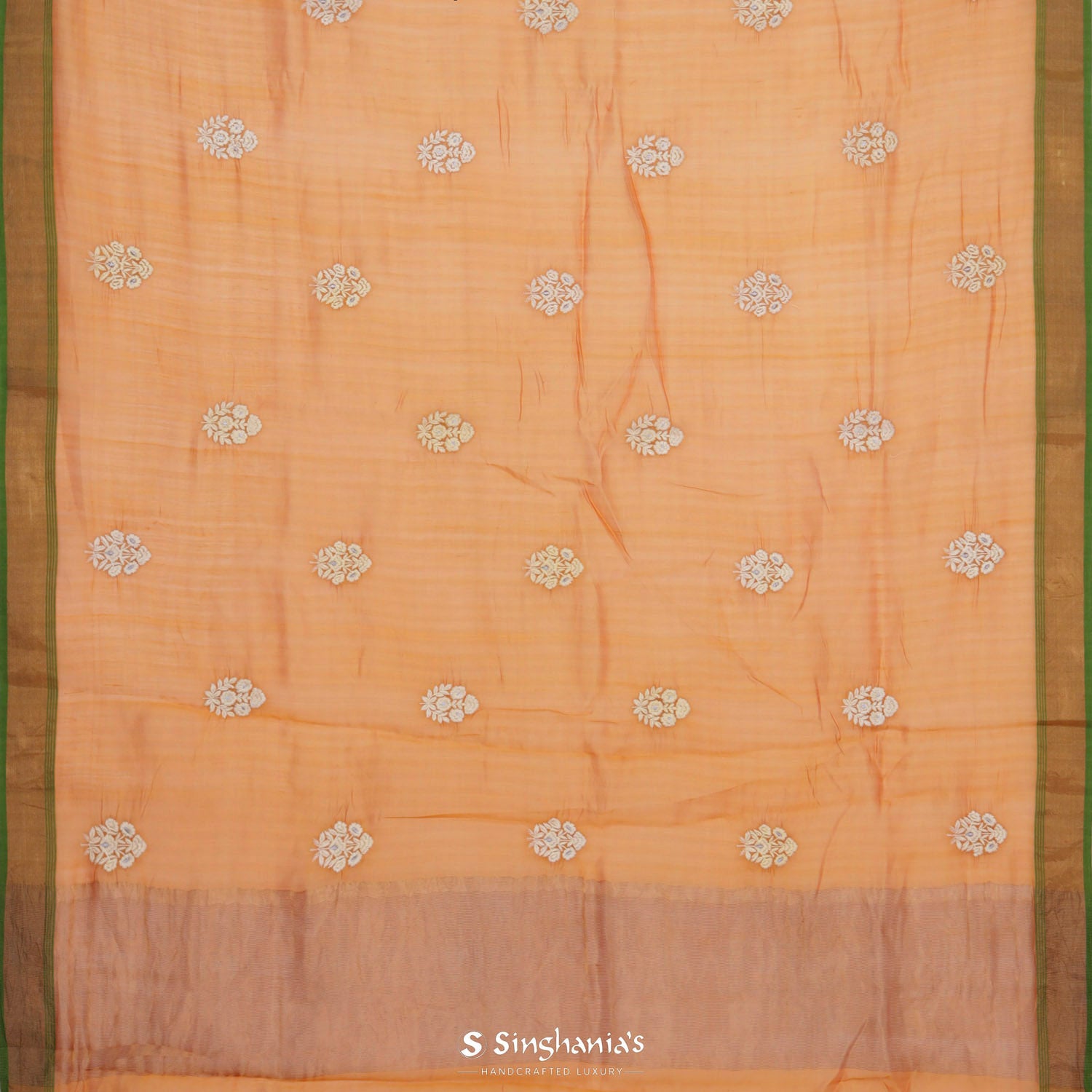 Rustic Orange Chanderi Saree With Floral Butti Embroidery